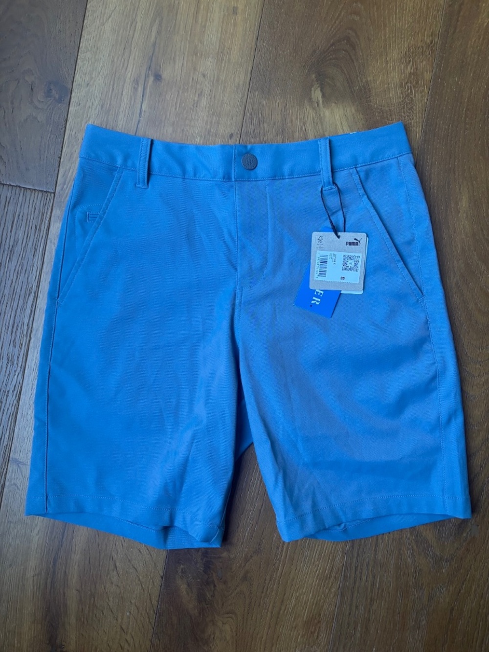 Puma Dealer Performance Flat Front Golf Casual Shorts Blue 28 Pockets Button Zip